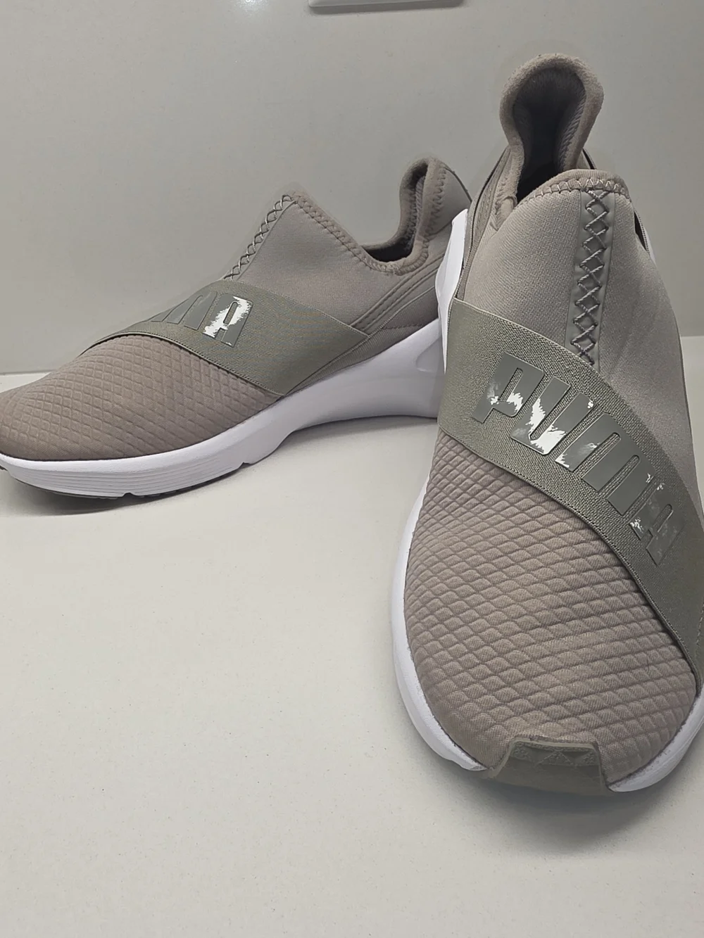 Puma Women's Slip-On Sneakers in Taupe and White